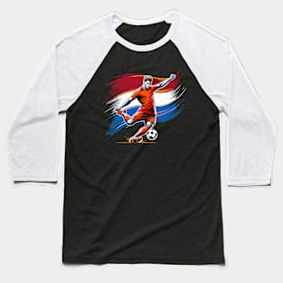 Dynamic Netherlands Soccer Star in Action - Vector Design Baseball T-Shirt